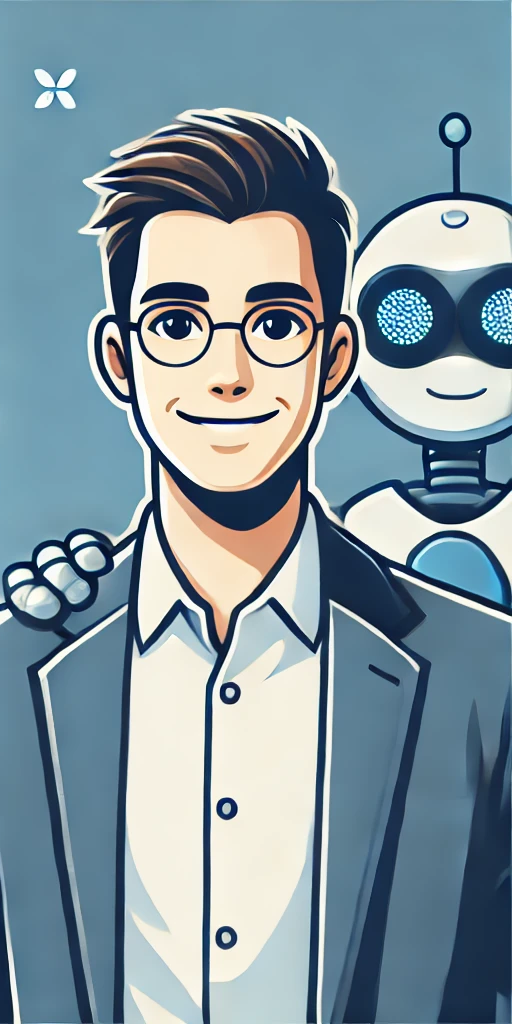Will Automate Now - Illustration of a man with a friendly robot assistant